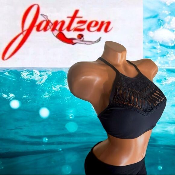 Jantzen Black Crochet Halter Bikini Top l Tie Back l XS l EUC - Picture 1 of 13